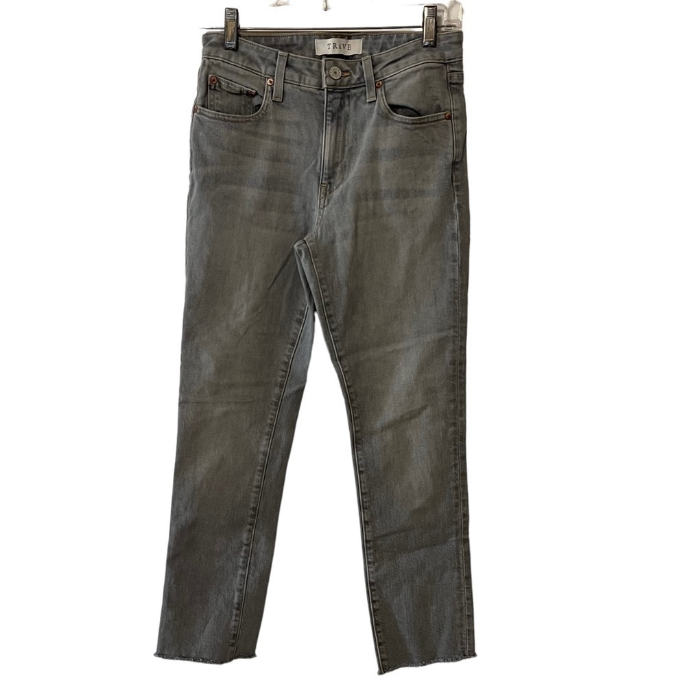 TRAVE Irena Slim Jeans High Rise with Frayed Hem 26 Gray Straight